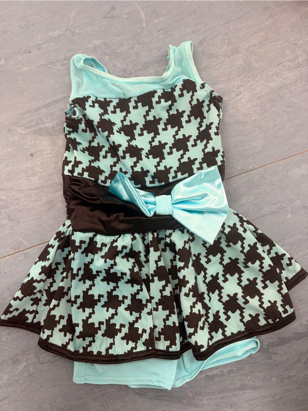 Kids Aqua and Black Houndstooth Dance Costume with Bow Design